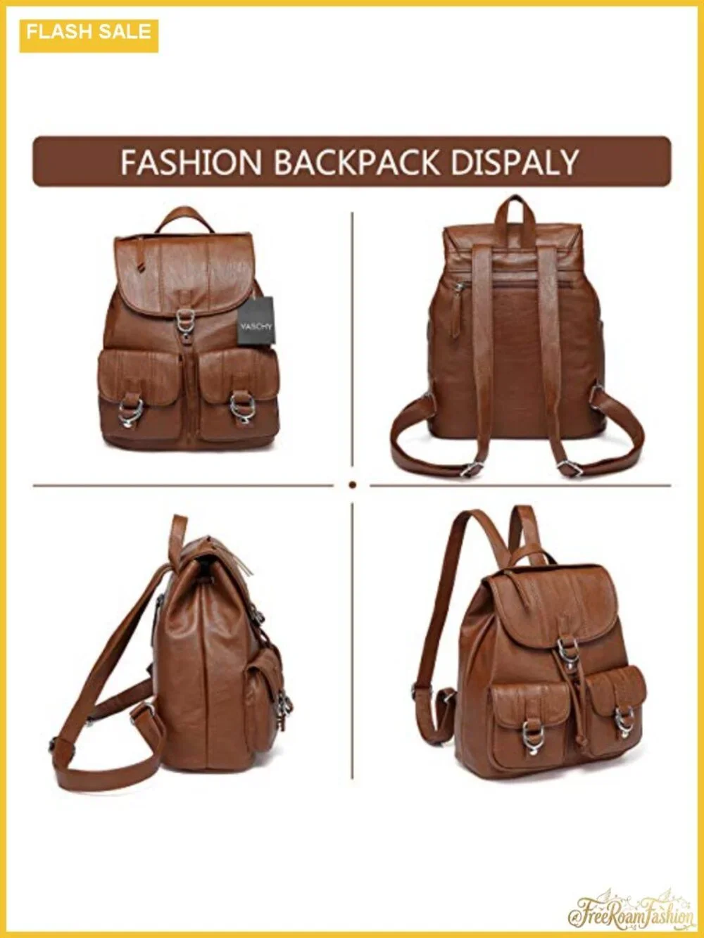 Faux Leather Mini Backpack Purse for Women, Drawstring Buckle Flap Daypack